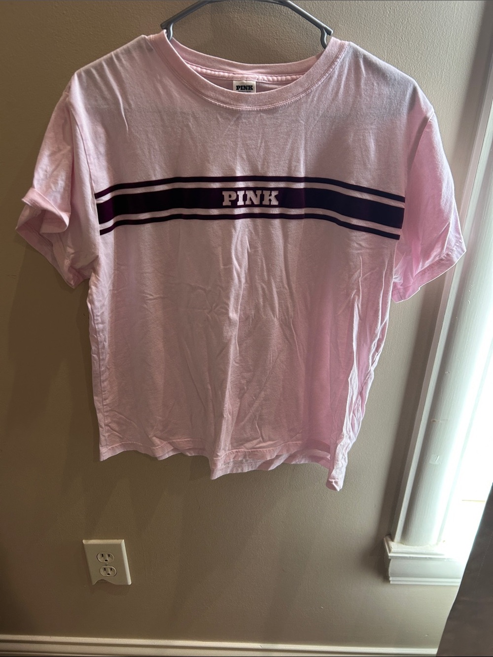 PINK Victoria's Secret Light Pink Tee with Navy Stripes